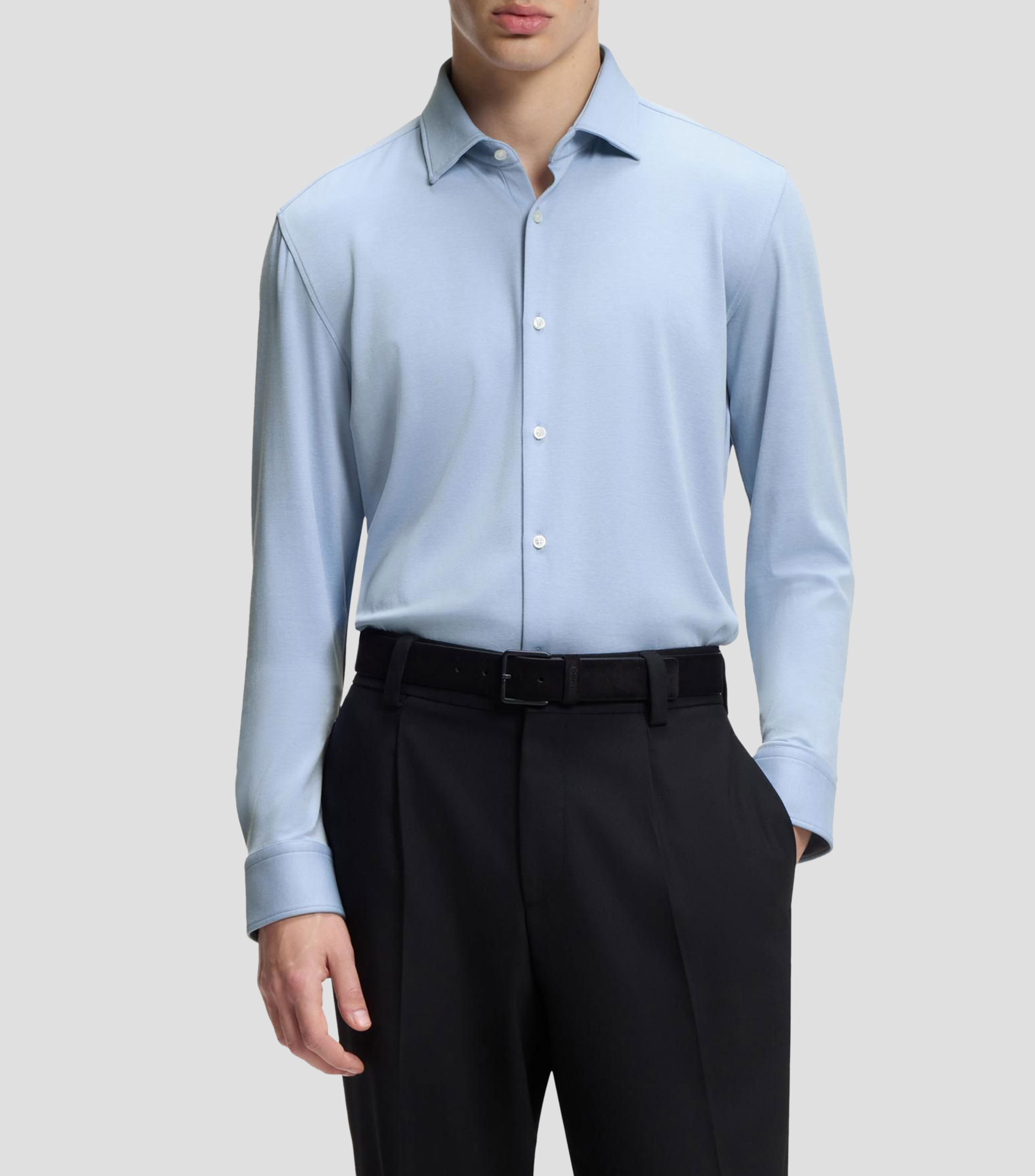 Camisa slim en punto de algodón jaspeado Hombre
